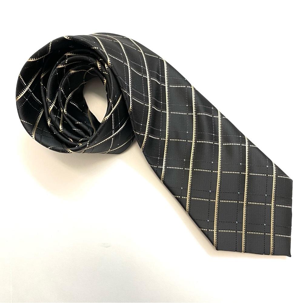 Angelo Rossi Black Textured Diamond Plaid Extra Long Sateen Tie